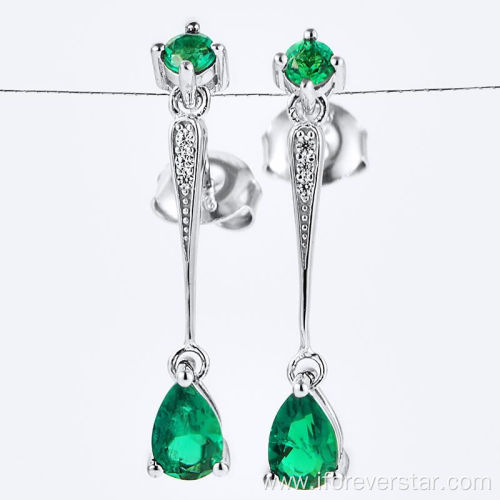 S925 Silver Dangling Drop Earrings Grown Emerald Stone